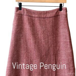 Vintage Original Penguin Wool A-Line Skirt Rose Pink Herringbone Preppy Lined